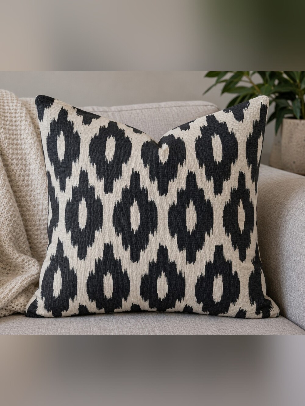 H&M Home Charcoal Gray and Cream Ikat Style Decorative Pillow Cover Set of 2